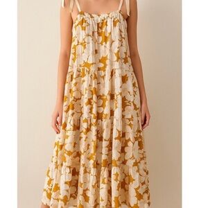 Mon Renn Floral Maxi Dress in Yellow and Cream